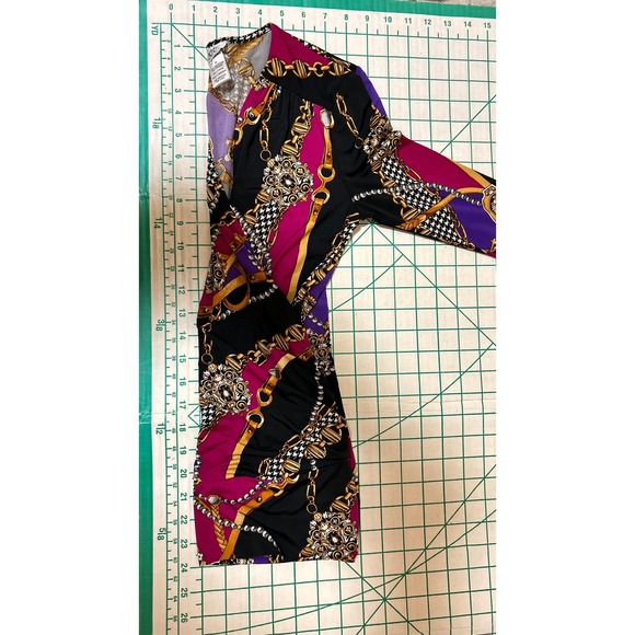 Cache Size XS Shirt Baroque Chain Houndstooth Wrap Purple Pink Ruched Y2K Bratz - Picture 6 of 10